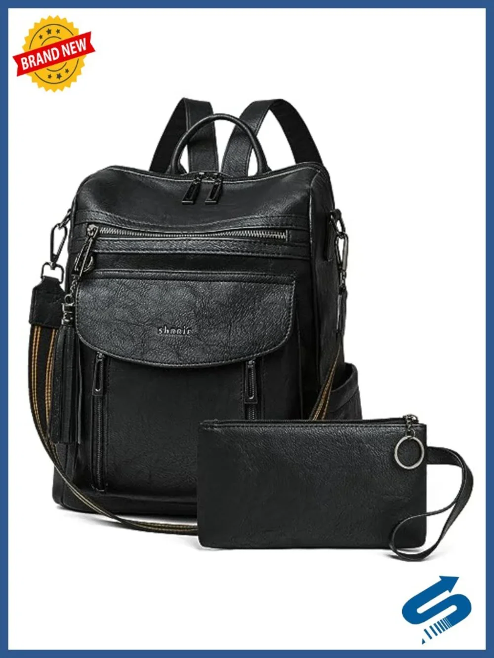 Faux Leather Backpack Purse Convertible Shoulder Bag with Wristlet Travel